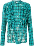 Faith Connexion - Distressed Ruffled Shirt - Men - Cotton/metallized Polyester - M, Blue, Cotton/metallized Polyester