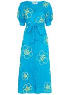 All Things Mochi Kaleo Floral-embroidered Midi Dress - Blue