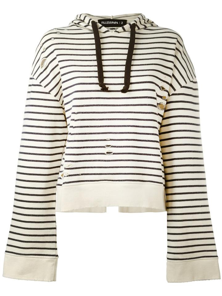 Filles A Papa - Striped Open Back Hoodie - Women - Cotton - 0, Nude/neutrals, Cotton