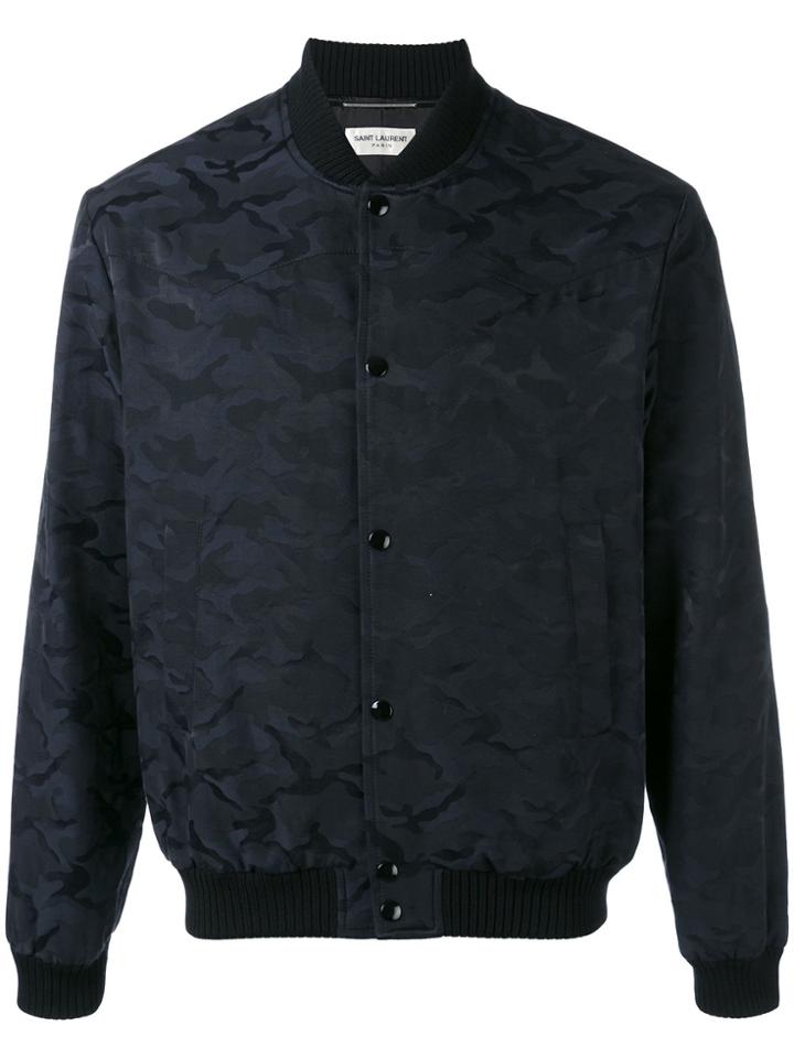Saint Laurent Camouflage Pattern Bomber Jacket - Blue