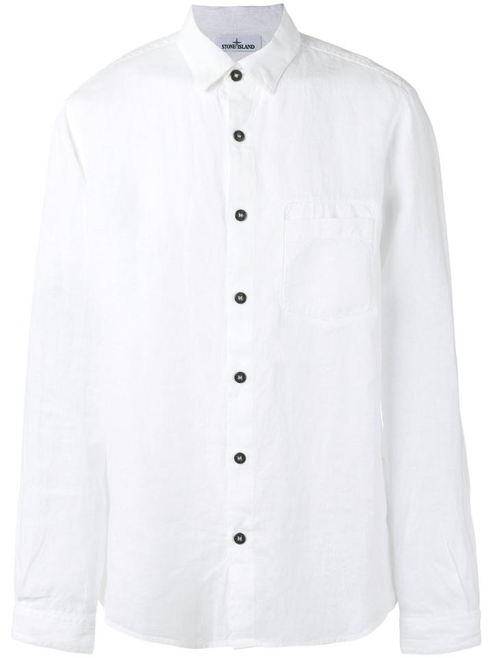 Stone Island Patch Pocket Shirt, Men's, Size: Medium, White, Linen/flax