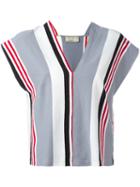 Maison Kitsuné Striped V-neck Blouse, Women's, Size: Xs, Grey, Cotton/linen/flax