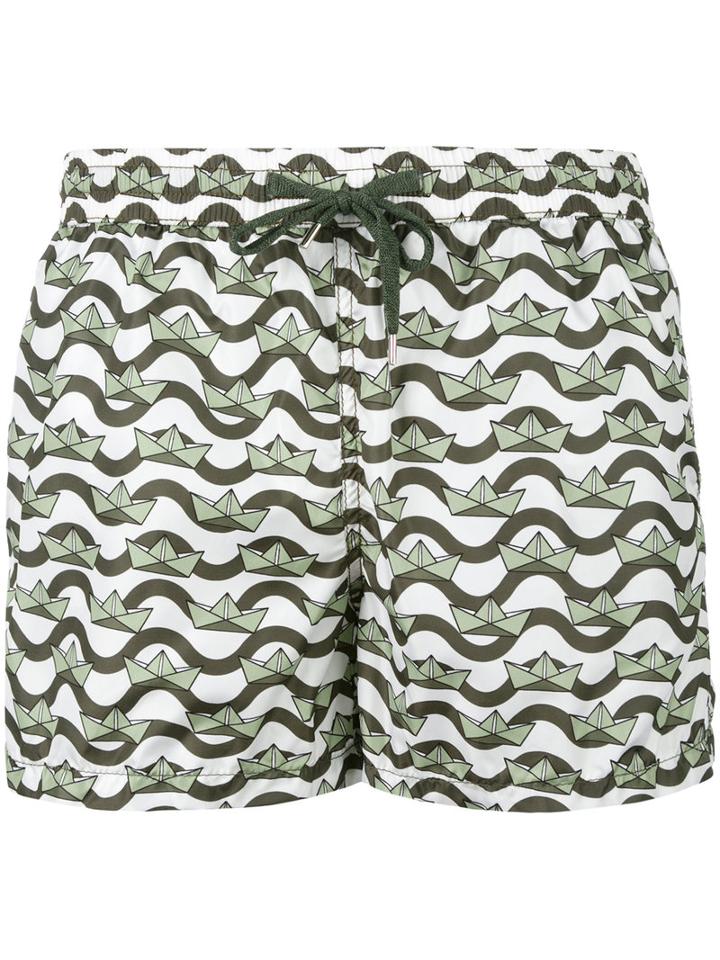 Nos Beachwear - Boats Print Swim Shorts - Men - Polyamide - S, Green, Polyamide