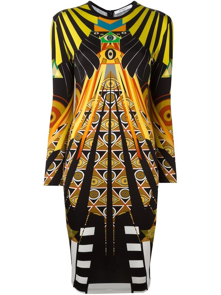 Givenchy Egyptian Print Dress, Women's, Size: 38, Viscose/spandex/elastane/acetate/silk