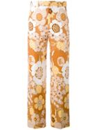 Chloé - Floral-print Trousers - Women - Cotton - 40, Yellow/orange, Cotton