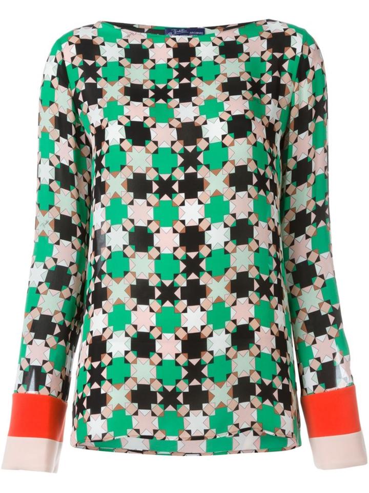 Emilio Pucci Geometric Print Blouse, Women's, Size: 44, Green, Silk/viscose/spandex/elastane