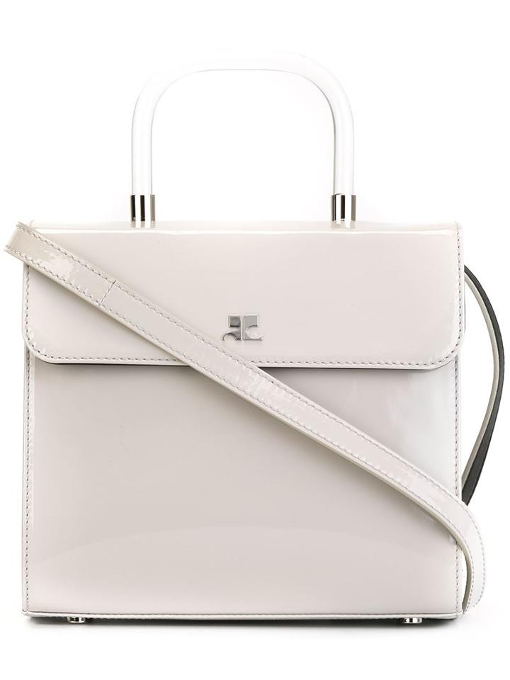 Courrèges Square Flap Shoulder Bag, Women's, Grey, Patent Leather