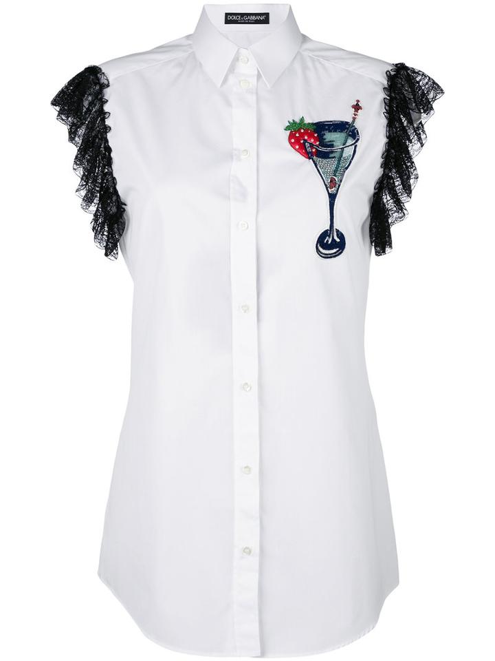 Dolce & Gabbana Printed Lace-trim Blouse, Women's, Size: 40, White, Cotton/polyamide/viscose