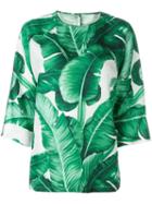 Dolce & Gabbana Banana Leaf Print Blouse, Women's, Size: 44, Green, Silk