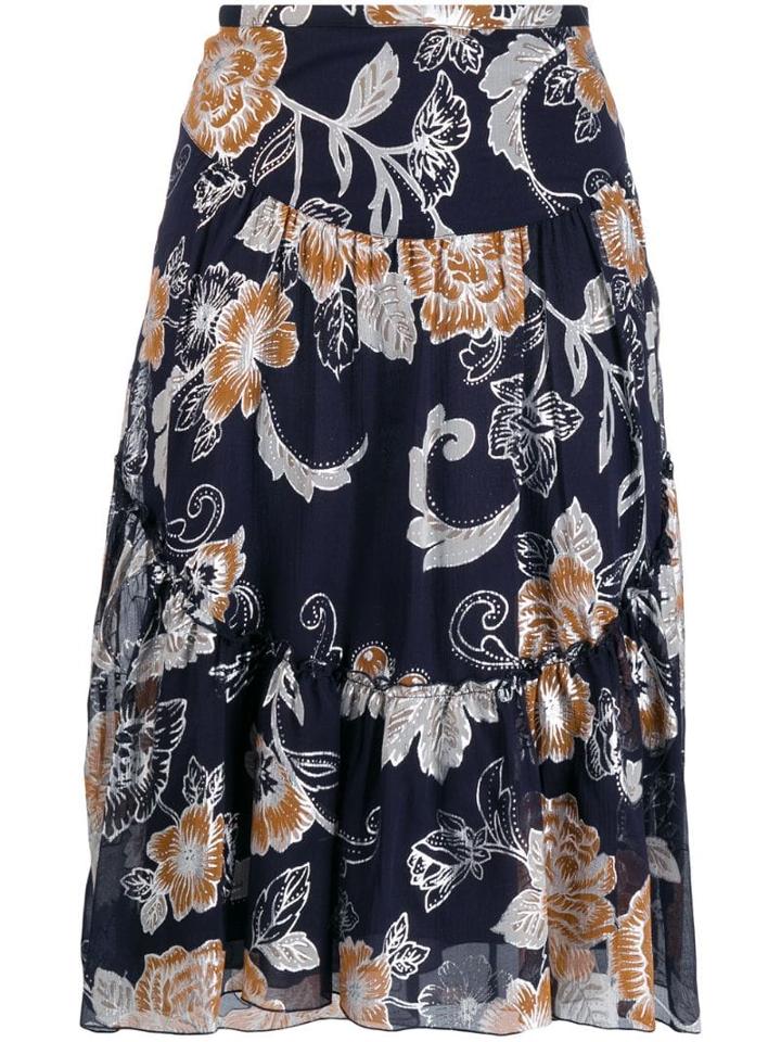 See By Chloé Metallic Floral Print Skirt - Blue