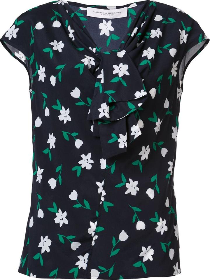 Carolina Herrera Floral Tie Neck Top