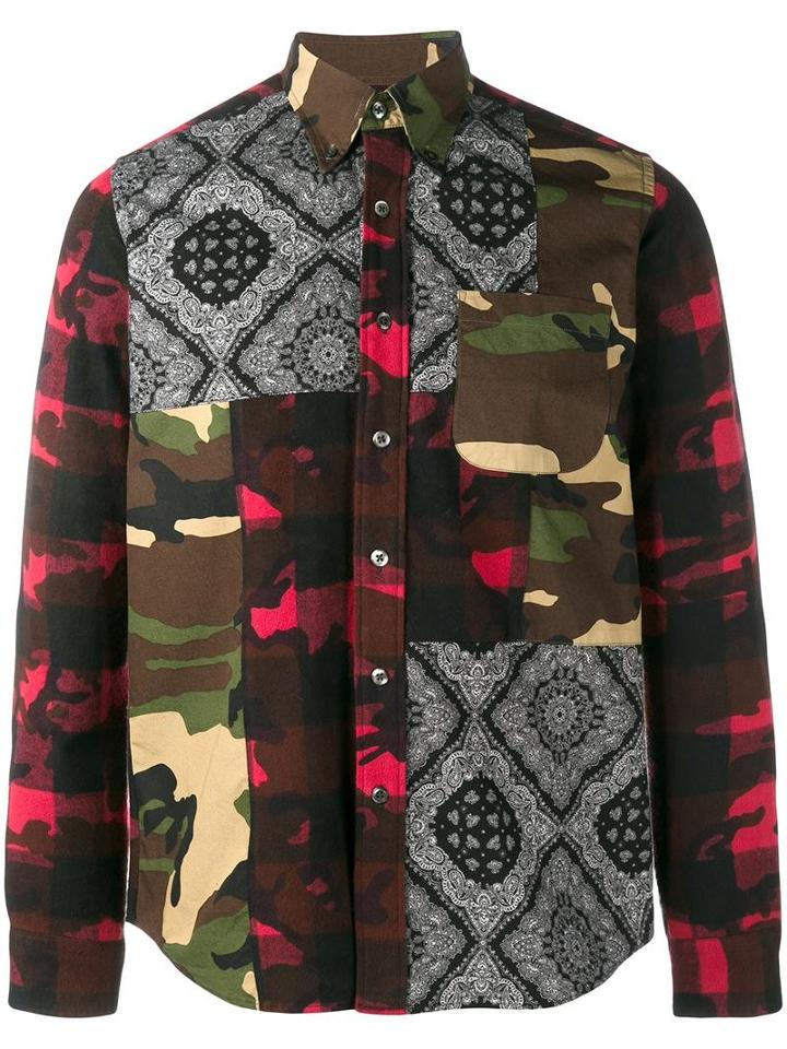 Sophnet. Mixed Print Cotton Shirt, Men's, Size: Medium, Red, Cotton