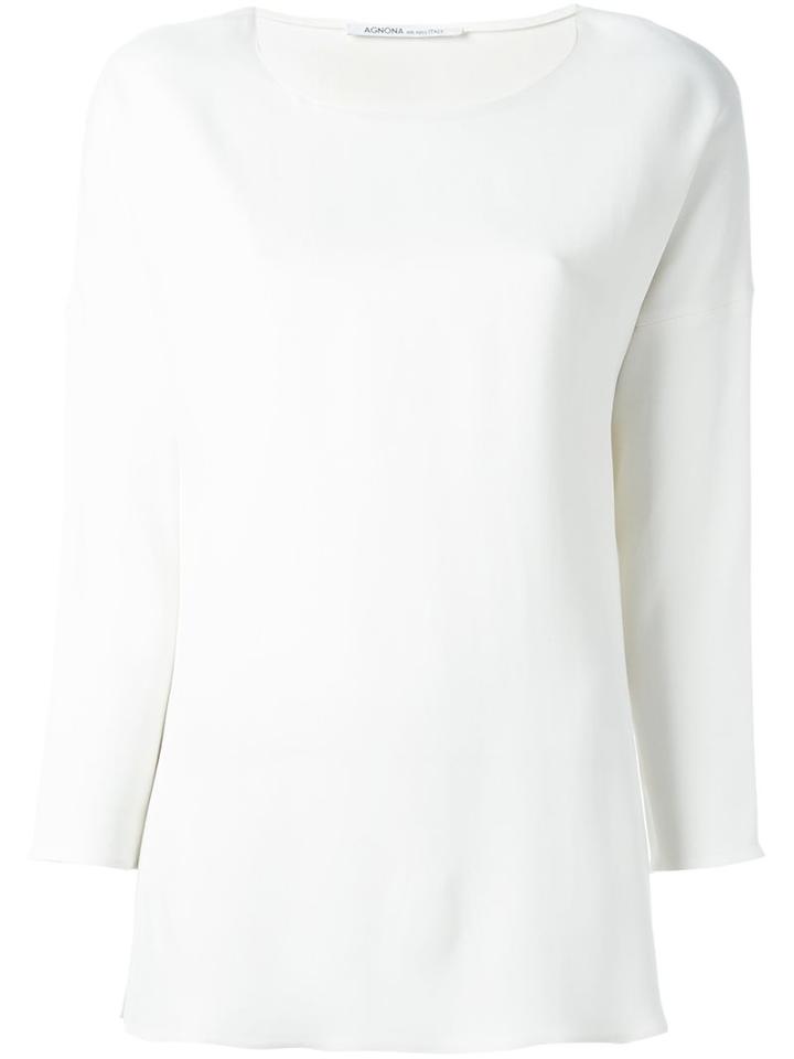 Agnona Round Neck Shift Blouse, Women's, Size: 38, White, Spandex/elastane/viscose