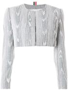 Thom Browne Pearl Fringe Moire Embroidery Cardigan Jacket - Grey