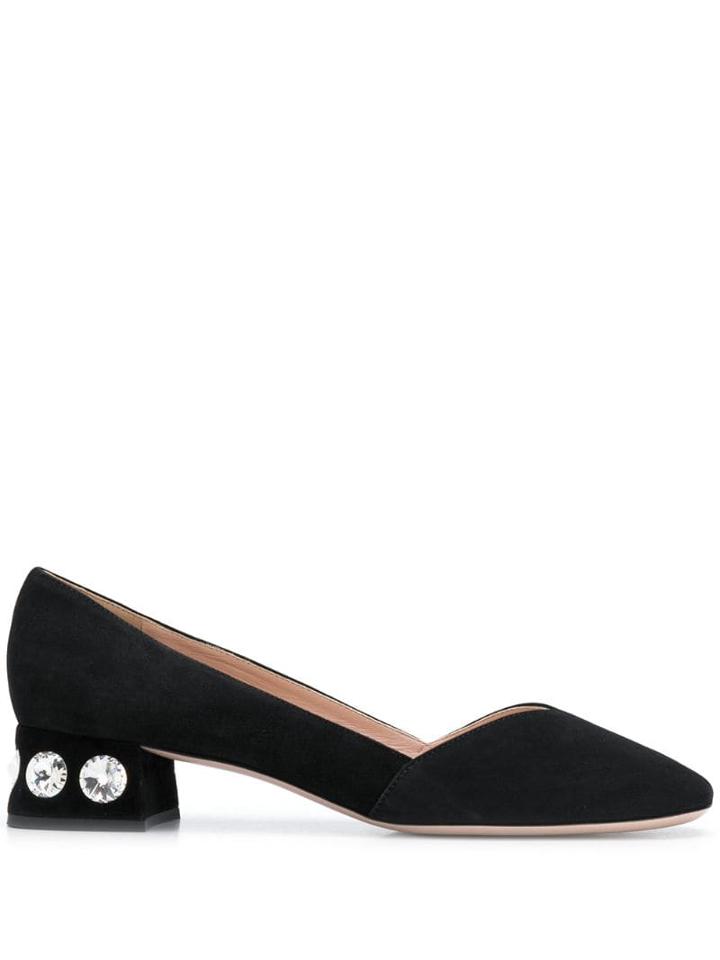 Miu Miu Crystal-embellished Low Heel Pumps - Black