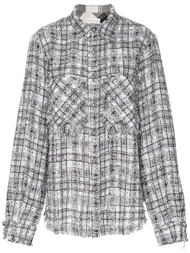 Faith Connexion Woven Check Print Oversized Shirt Jacket - White