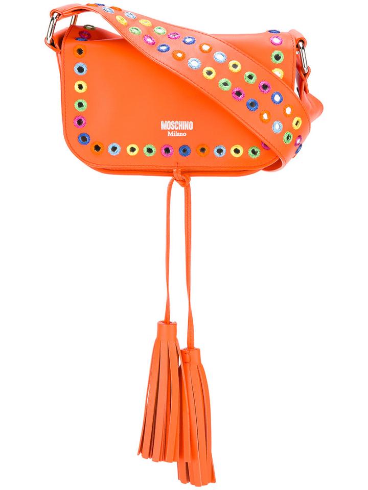 Moschino Mirror Embellished Shoulder Bag, Women's, Yellow/orange, Calf Leather
