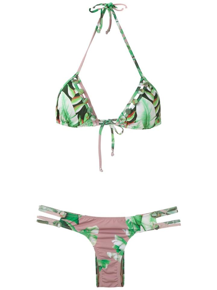 Amir Slama Printed Triangle Bikini Set - Green
