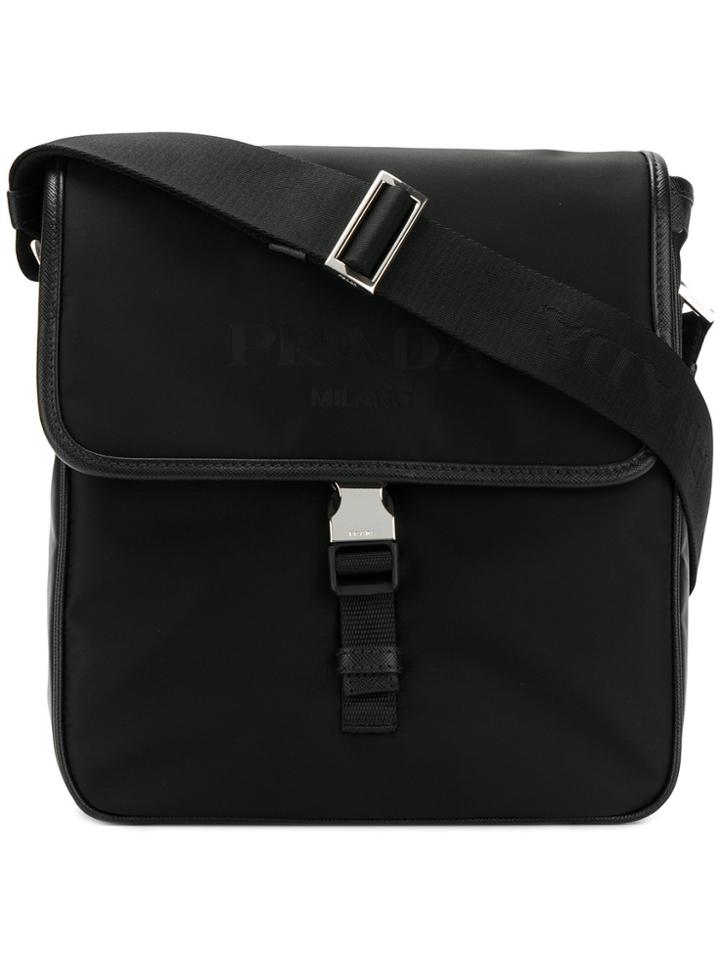 Prada Logo Plaque Shoulder Bag - Black