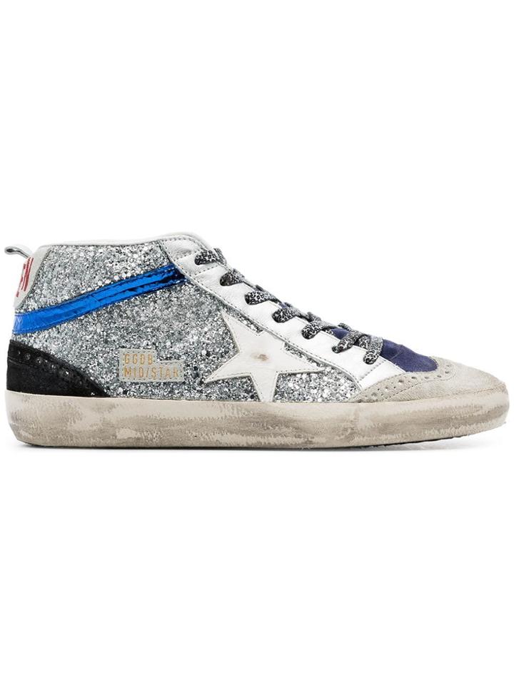 Golden Goose Deluxe Brand Metallic Mid Star Glitter Embellished Hi-top