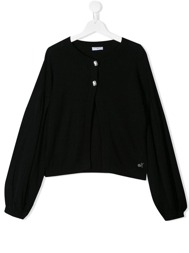 Monnalisa Teen Open Front Cardigan - Black