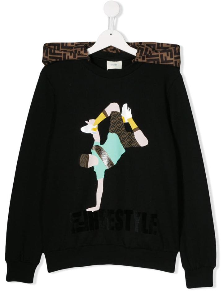 Fendi Kids Teen Ff Style Hoodie - Black