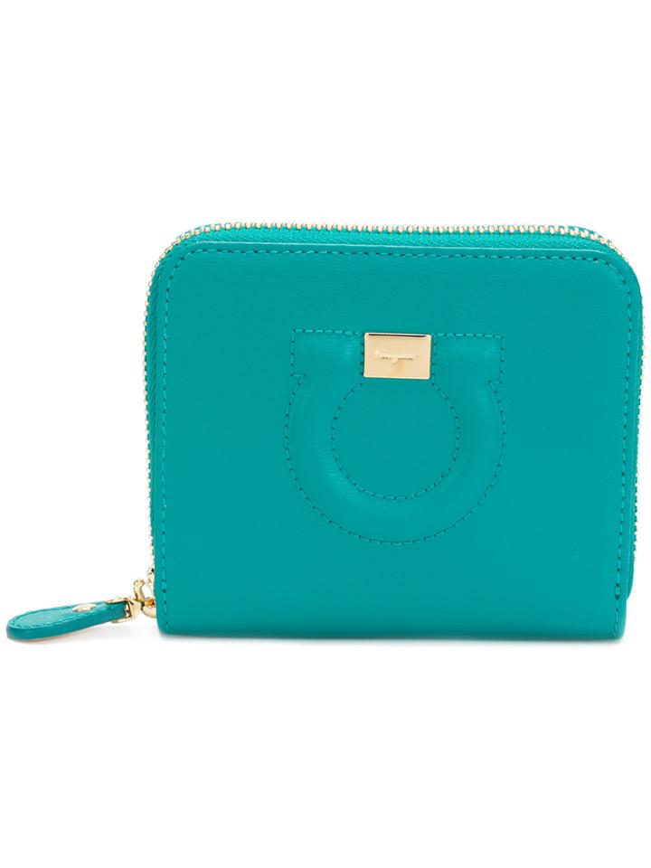 Salvatore Ferragamo Zip Around Logo Purse - Blue