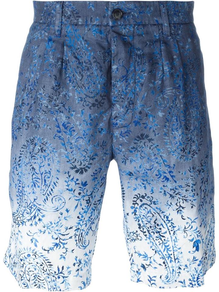 Etro Gradient Paisley Print Shorts, Men's, Size: 46, Blue, Linen/flax