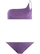 Oseree Lilla Lurex One-shoulder Bikini - Purple
