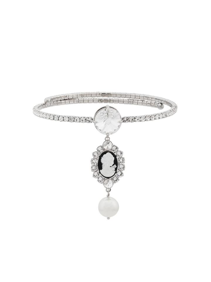 Miu Miu Cameo Crystal Embellished Choker - Metallic