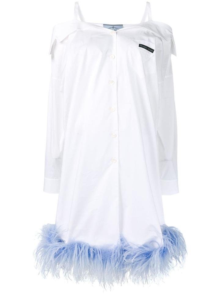 Prada Feather Trim Dress - White