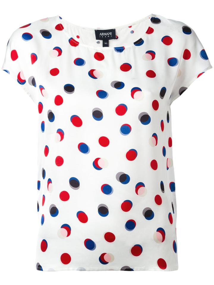 Armani Jeans Circle Print T-shirt, Women's, Size: 42, White, Viscose