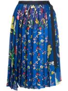 Sacai Pleated Floral Print Skirt - Blue