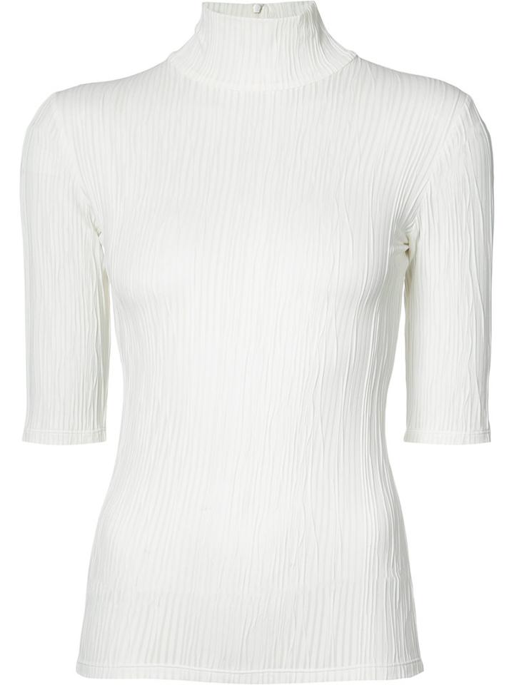Christian Siriano - Short-sleeve Polo Neck Top - Women - Polyamide/spandex/elastane - 12, White, Polyamide/spandex/elastane
