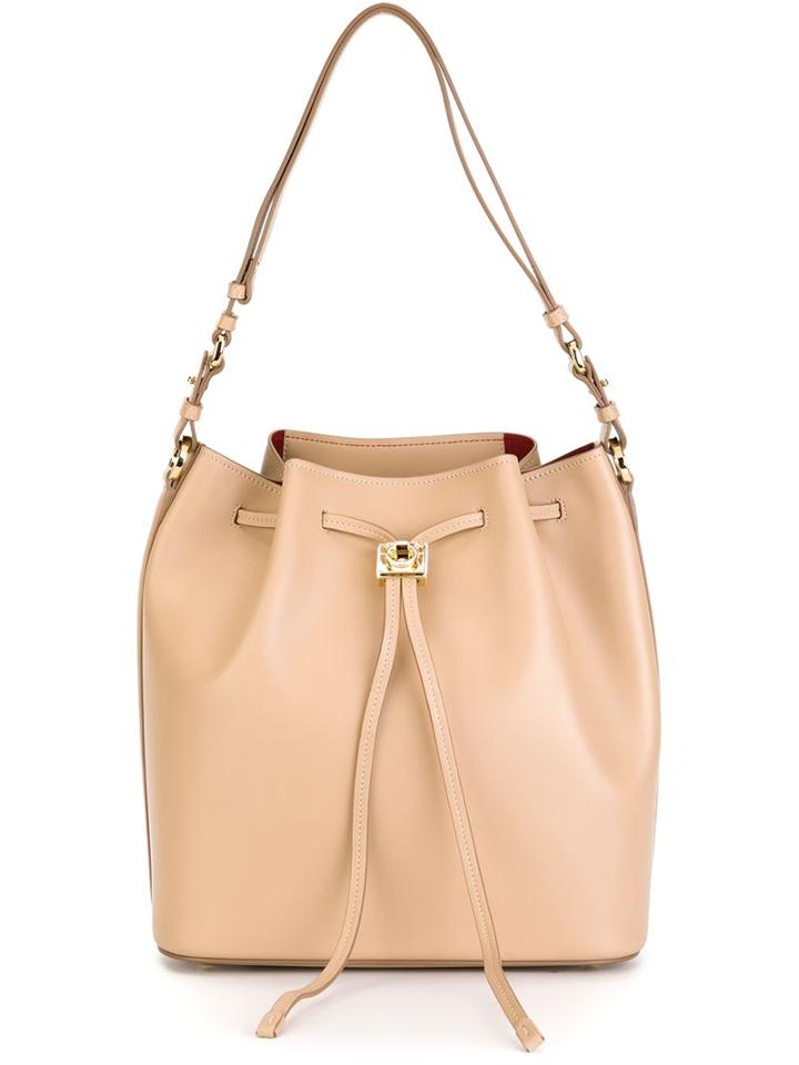 Salvatore Ferragamo Bucket Drawstring Shoulder Bag, Women's, Nude/neutrals, Calf Leather