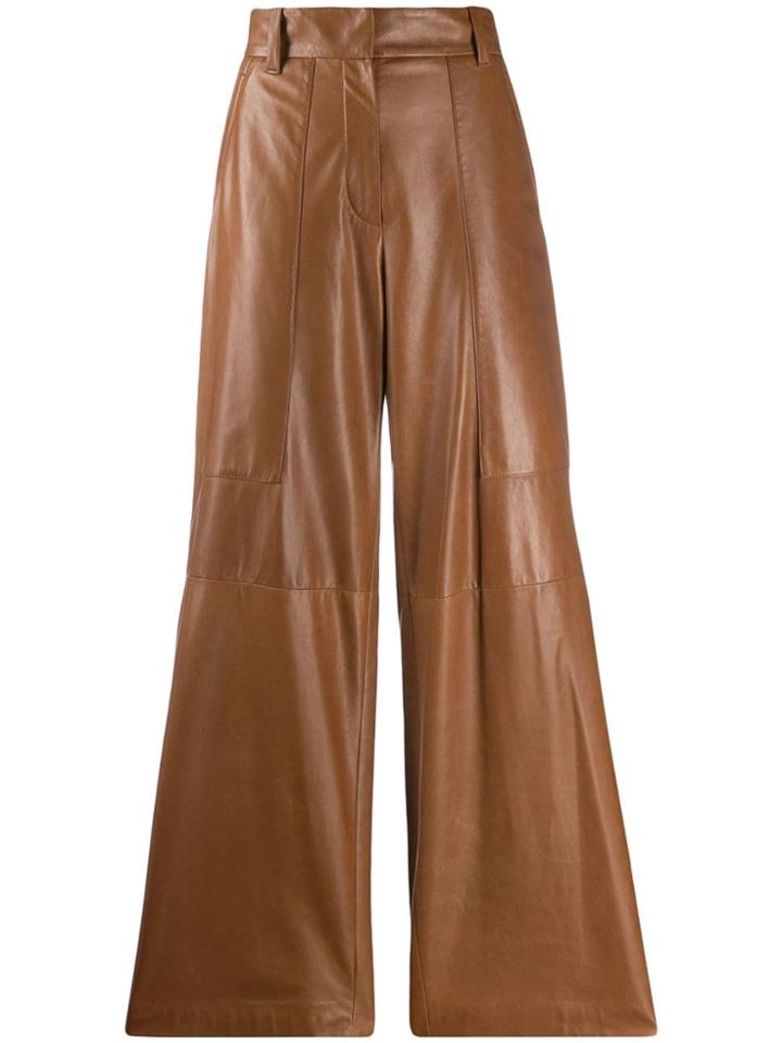 Brunello Cucinelli Wide Leg Leather Trousers - Brown