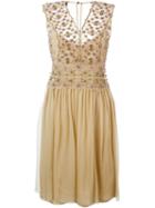 Alberta Ferretti Embellished Lace Dress, Women's, Size: 40, Brown, Silk/polyamide/other Fibers