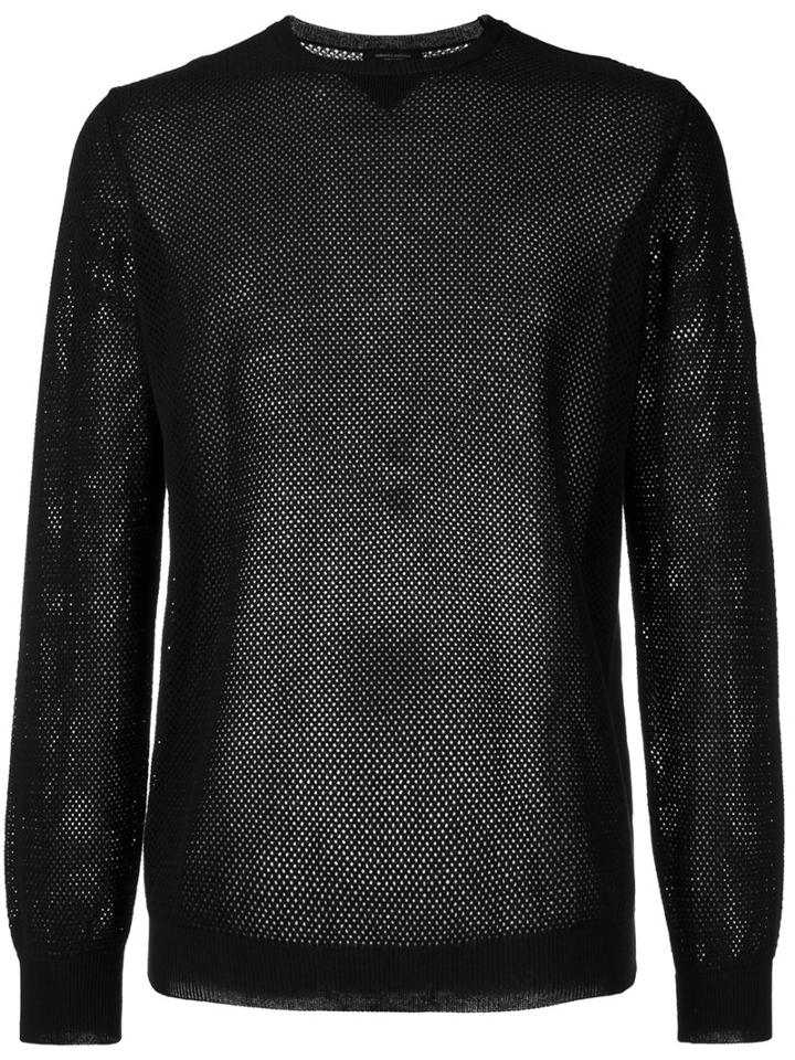 Roberto Collina Perforated Detail Jumper, Men's, Size: 50, Black, Cotton