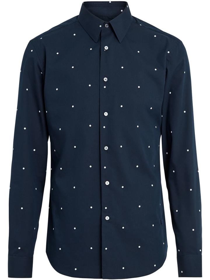Burberry Slim Fit Polka Dot Cotton Poplin Shirt - Blue