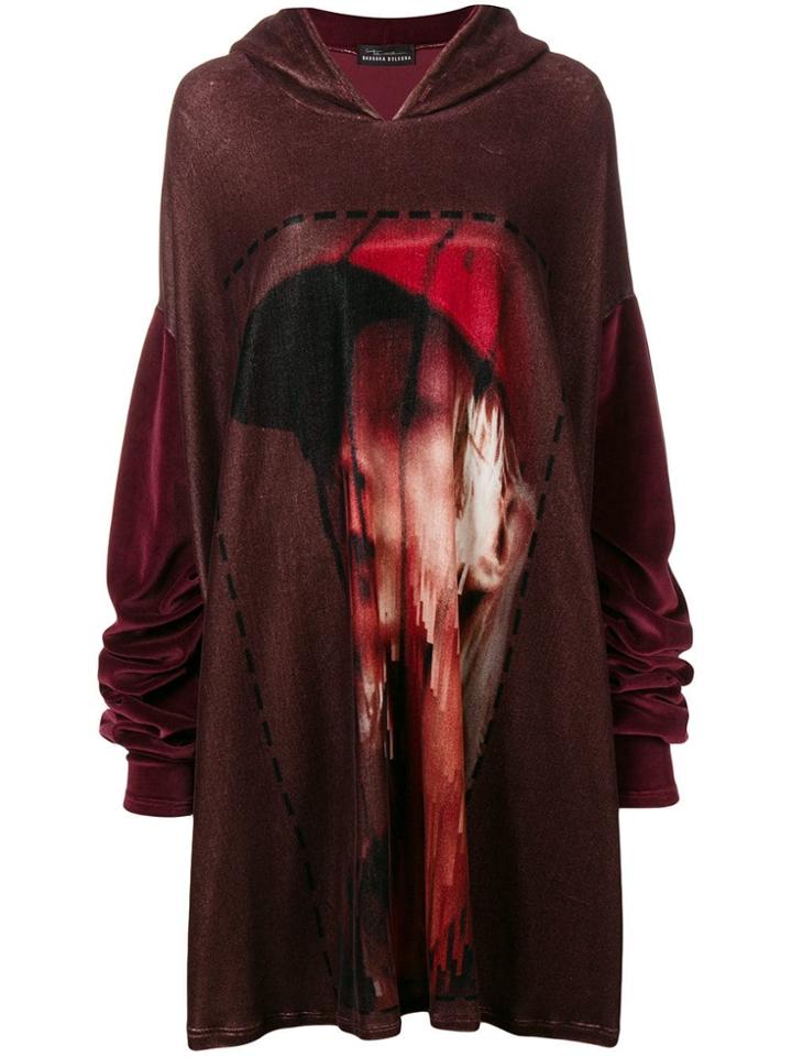 Barbara Bologna Front Print Elongated Hoodie - Red