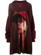 Barbara Bologna Front Print Elongated Hoodie - Red