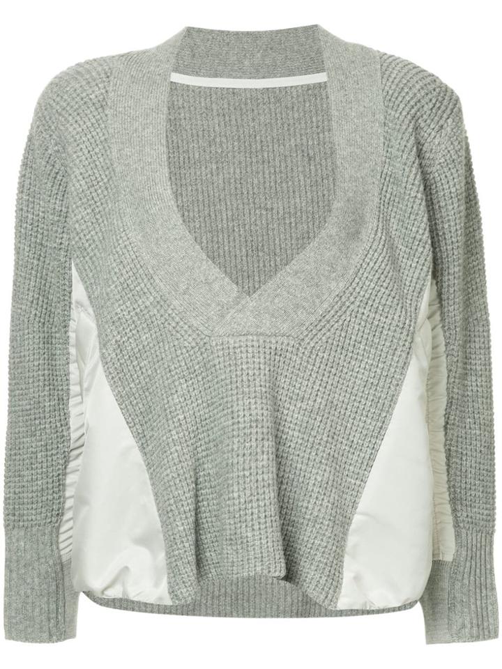 Sacai Deep V-neck Jumper - Grey