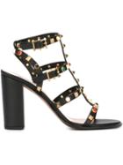Valentino Rockstud Rolling Sandals, Women's, Size: 36.5, Black, Leather/metal