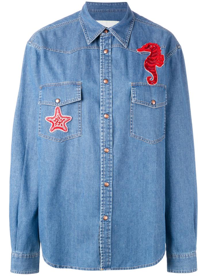 Ava Adore Seahorse Patch Denim Shirt - Blue