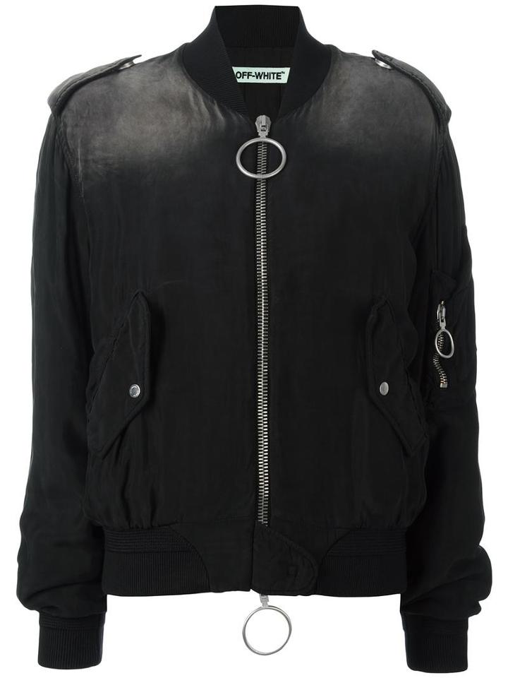 Off-white Padded Zipped Pockets Jacket, Women's, Size: Medium, Black, Cotton/acrylic/polyester/wool