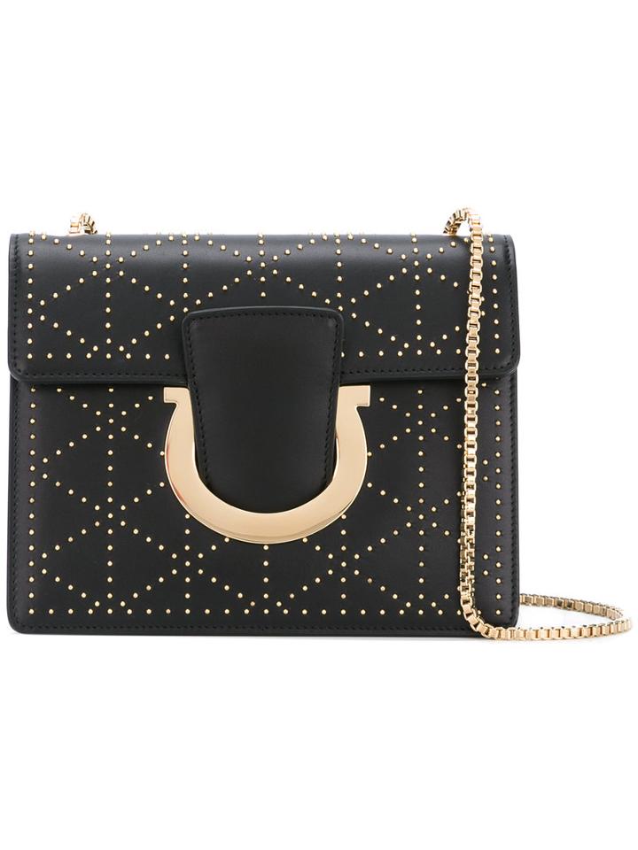 Salvatore Ferragamo Studded 'thalia' Shoulder Bag, Women's, Black, Calf Leather