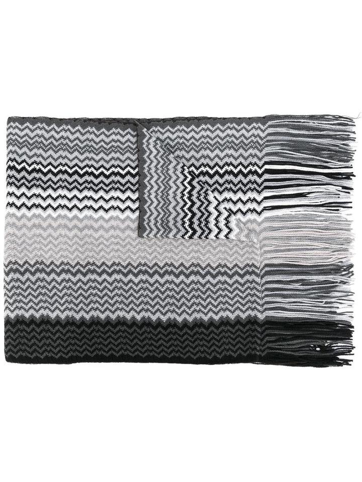 Missoni Zig-zag Fringed Scarf, Men's, Grey, Virgin Wool/acrylic