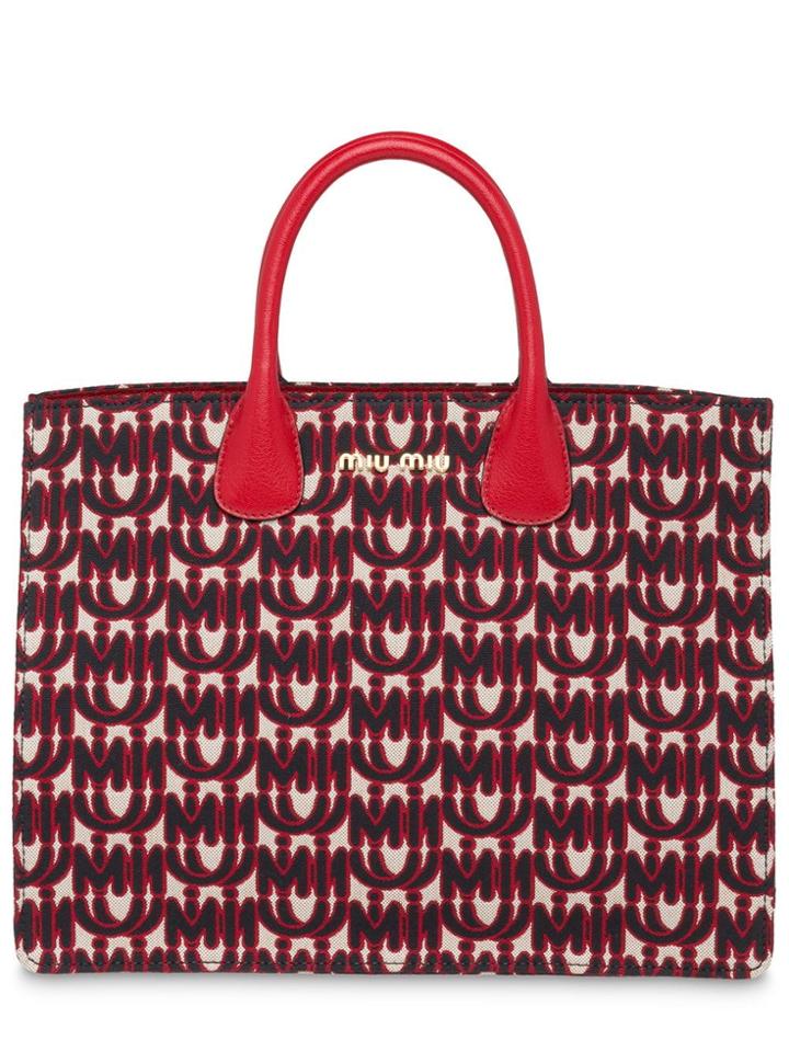 Miu Miu Jacquard And Leather Tote - Red