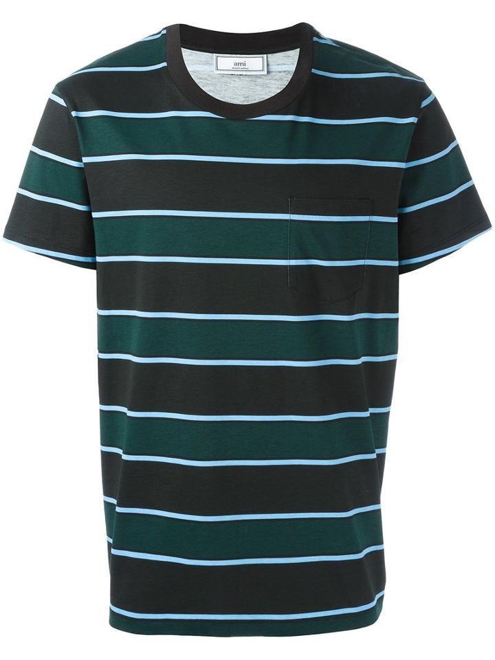 Ami Alexandre Mattiussi Stripe Chest Pocket T-shirt, Men's, Size: Small, Black, Cotton