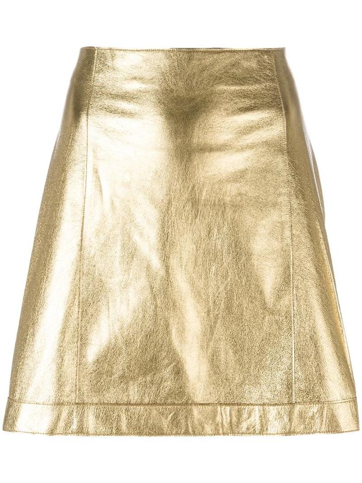 Theory Metallic (grey) A-line Skirt, Women's, Size: 4, Lamb Skin